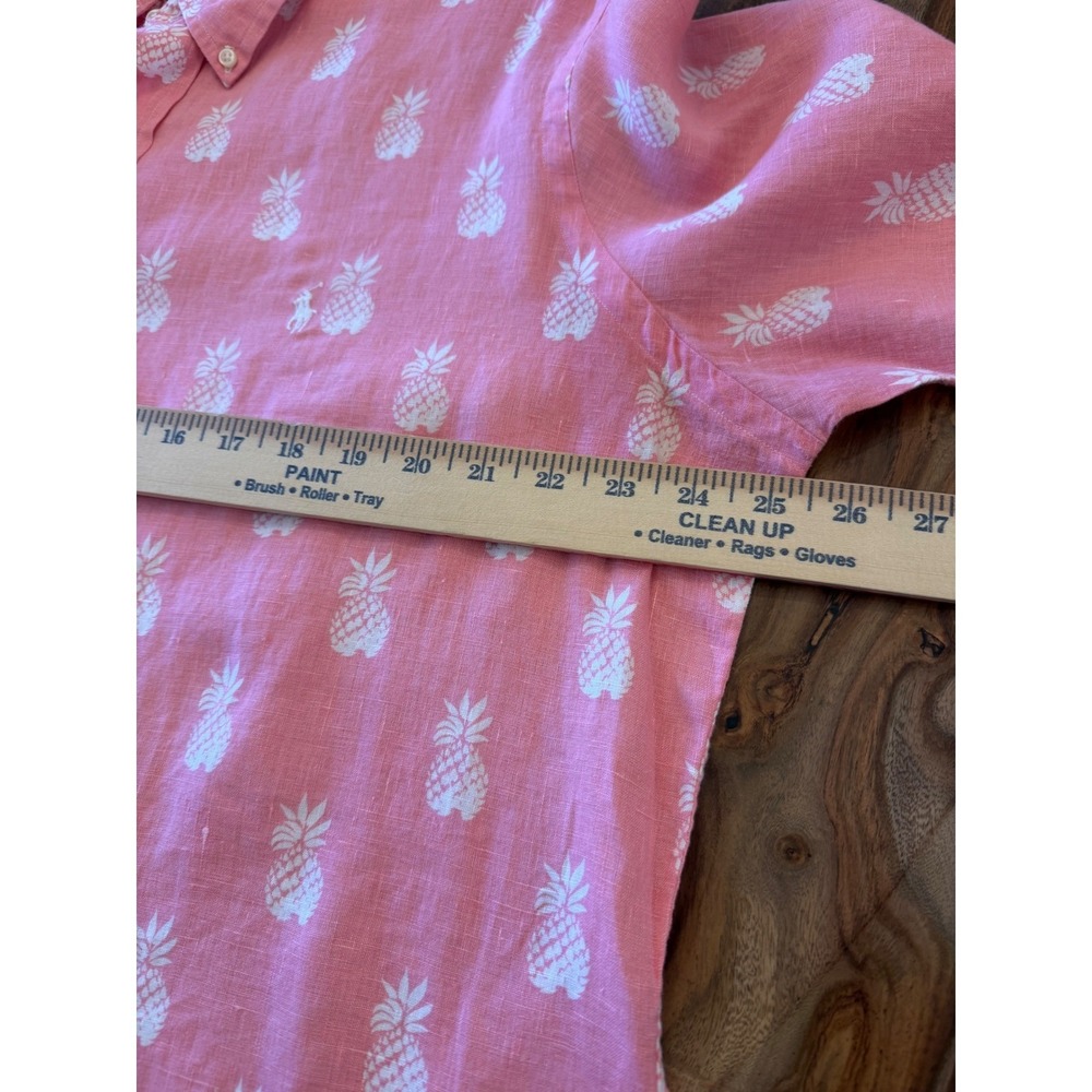 Ralph Lauren Mens XL Classic Fit Pink Pineapple Print Linen Short Sleeve Shirt - Picture 4 of 6